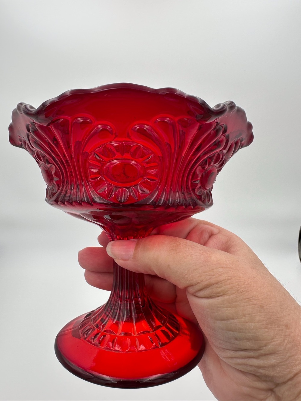 Vintage Fenton Ruby Red Scalloped Pedestal Candy Dish or Compote - Picture 6 of 8